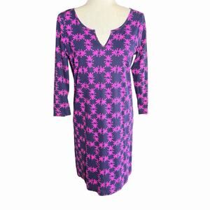 Lilly Pulitzer Gretchen Pima Cotton Get Hoppy Frog Print Mini Dress Navy Pink L